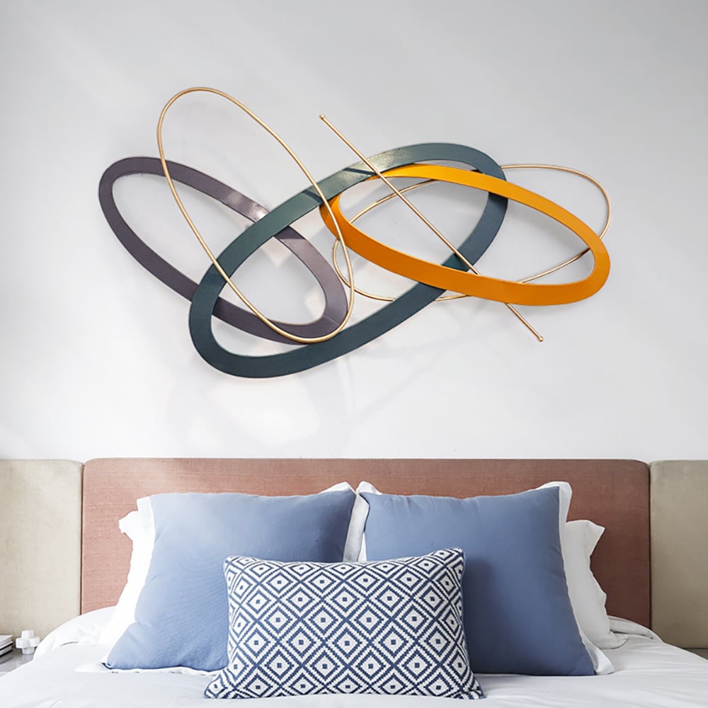 HMR - Modern Geometric Metal Wall Decor Overlapping Creative Wall Art Multi-color Living room