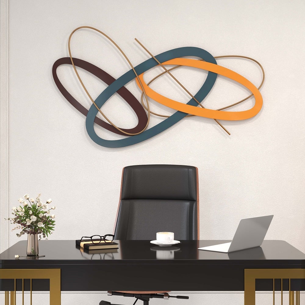 HMR - Modern Geometric Metal Wall Decor Overlapping Creative Wall Art Multi-color Living room