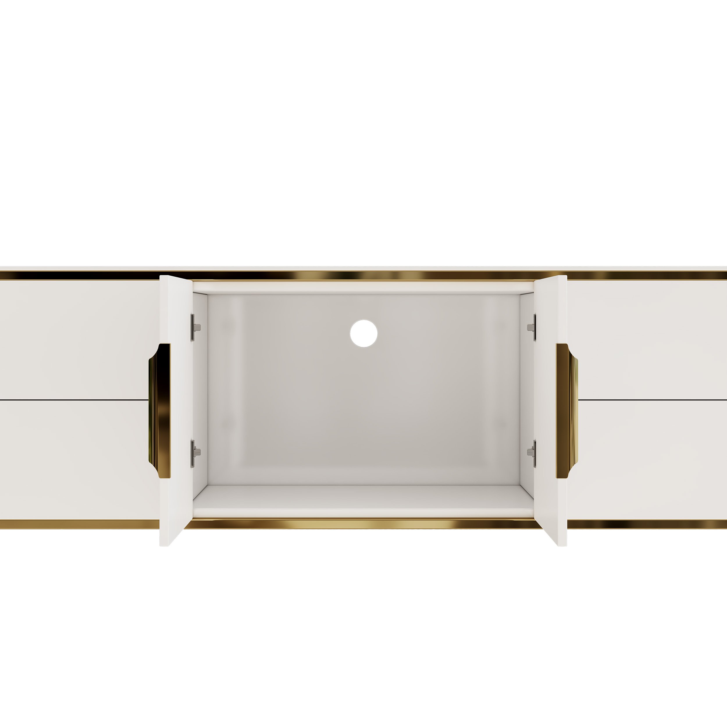 HMR - 86.6" Modern Elegant Oval TV Console with Drawers & Doors in White