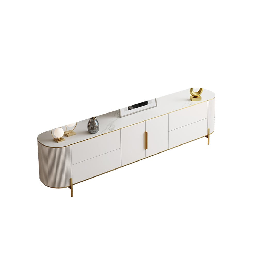 HMR - 86.6" Modern Elegant Oval TV Console with Drawers & Doors in White