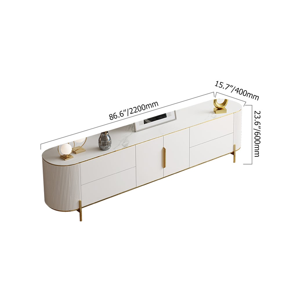 HMR - 86.6" Modern Elegant Oval TV Console with Drawers & Doors in White