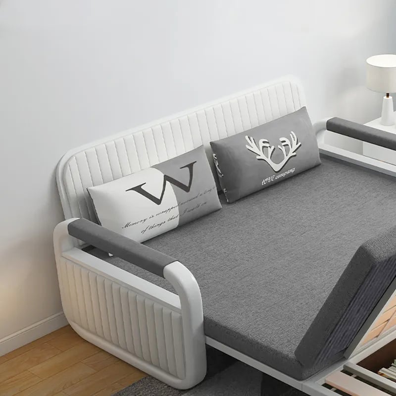 HMR 2-Seater Linen Sleeper Sofa with Trundle - Light Gray, Queen Size