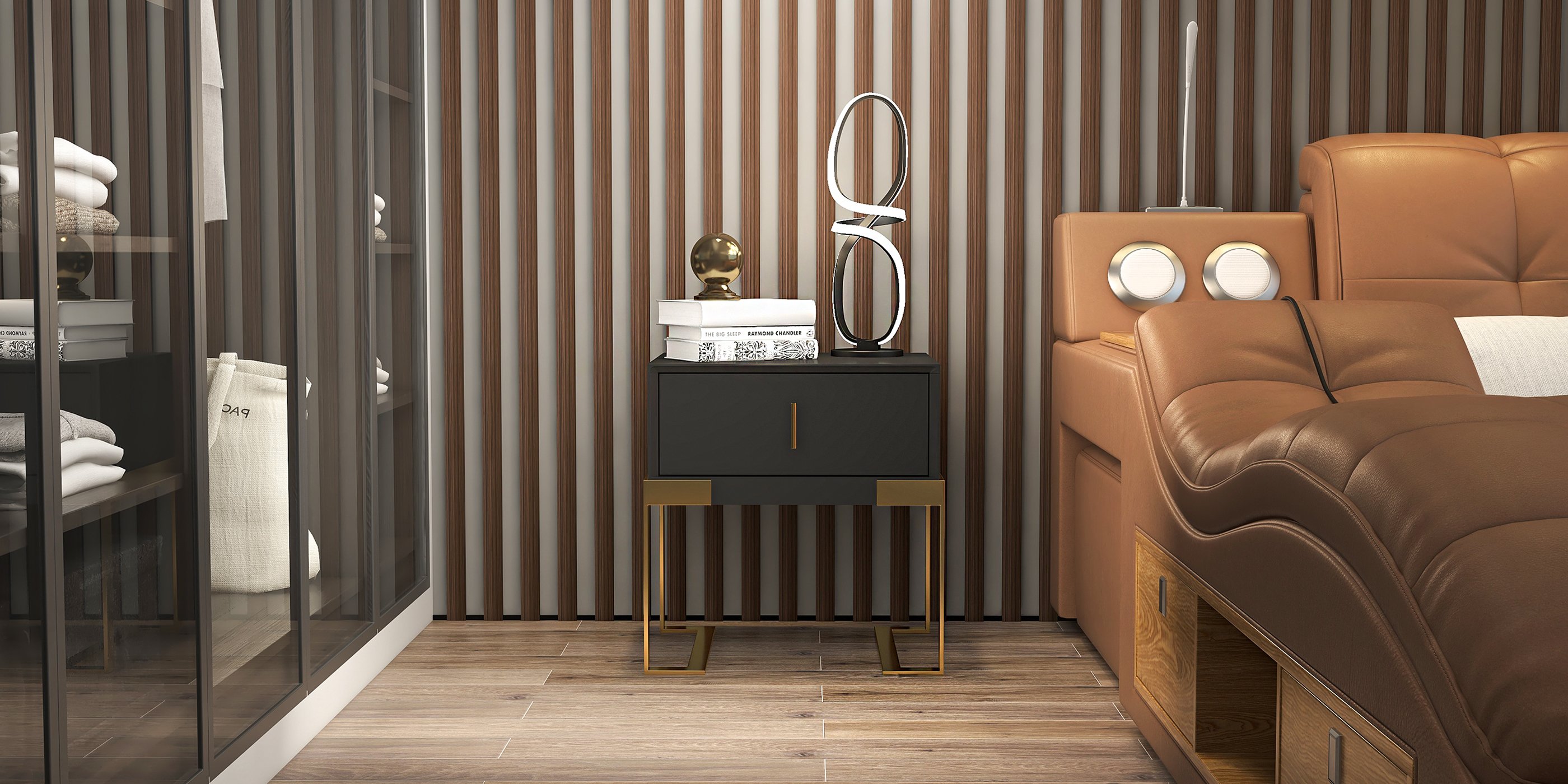 HMR - Minimalist LED Table Lamp in Black Geometric Beside Table Lamp