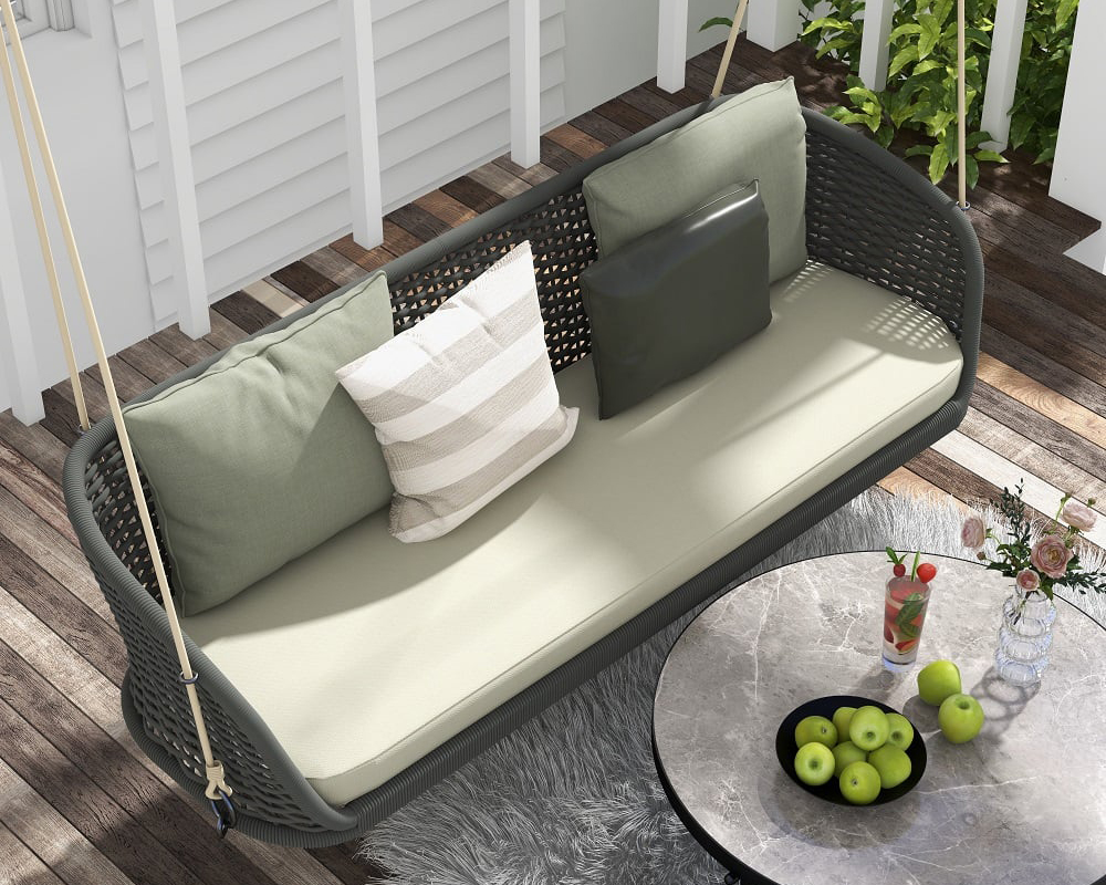 HMR Traditional Wide Outdoor Woven Rope Swing Sofa Hanging Chair with Cushion - Dark Green