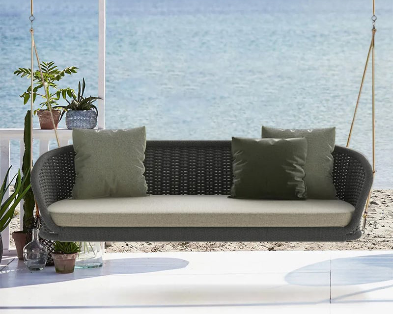 HMR Traditional Wide Outdoor Woven Rope Swing Sofa Hanging Chair with Cushion - Dark Green