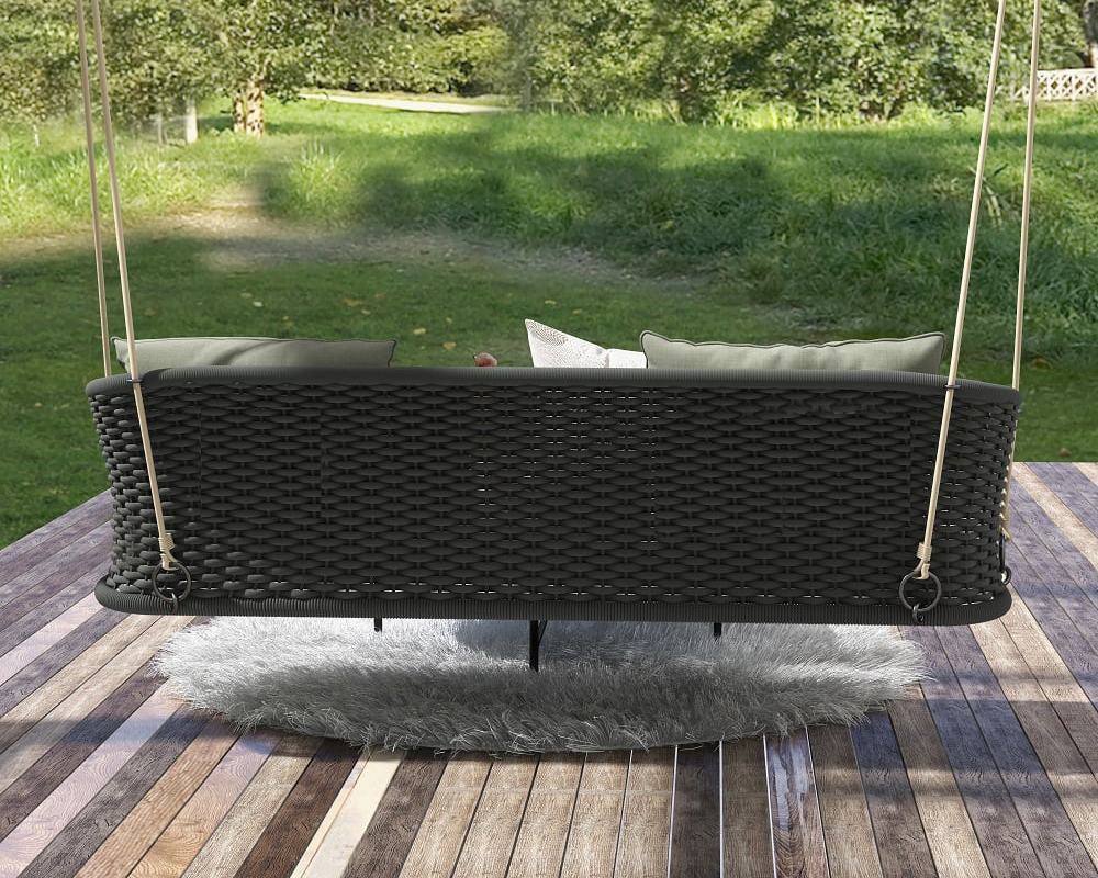 HMR Traditional Wide Outdoor Woven Rope Swing Sofa Hanging Chair with Cushion - Dark Green
