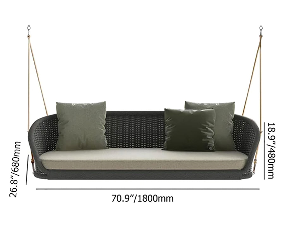 HMR Traditional Wide Outdoor Woven Rope Swing Sofa Hanging Chair with Cushion - Dark Green