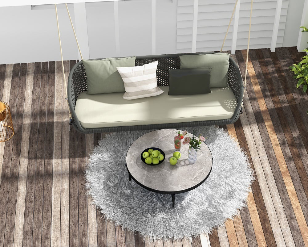 HMR Traditional Wide Outdoor Woven Rope Swing Sofa Hanging Chair with Cushion - Dark Green