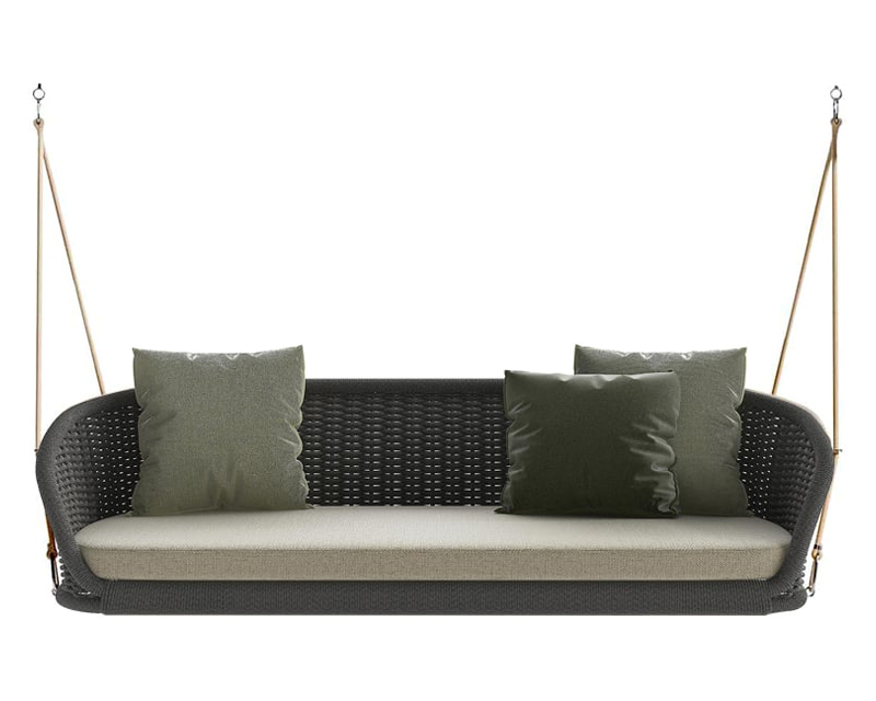 HMR Traditional Wide Outdoor Woven Rope Swing Sofa Hanging Chair with Cushion - Dark Green