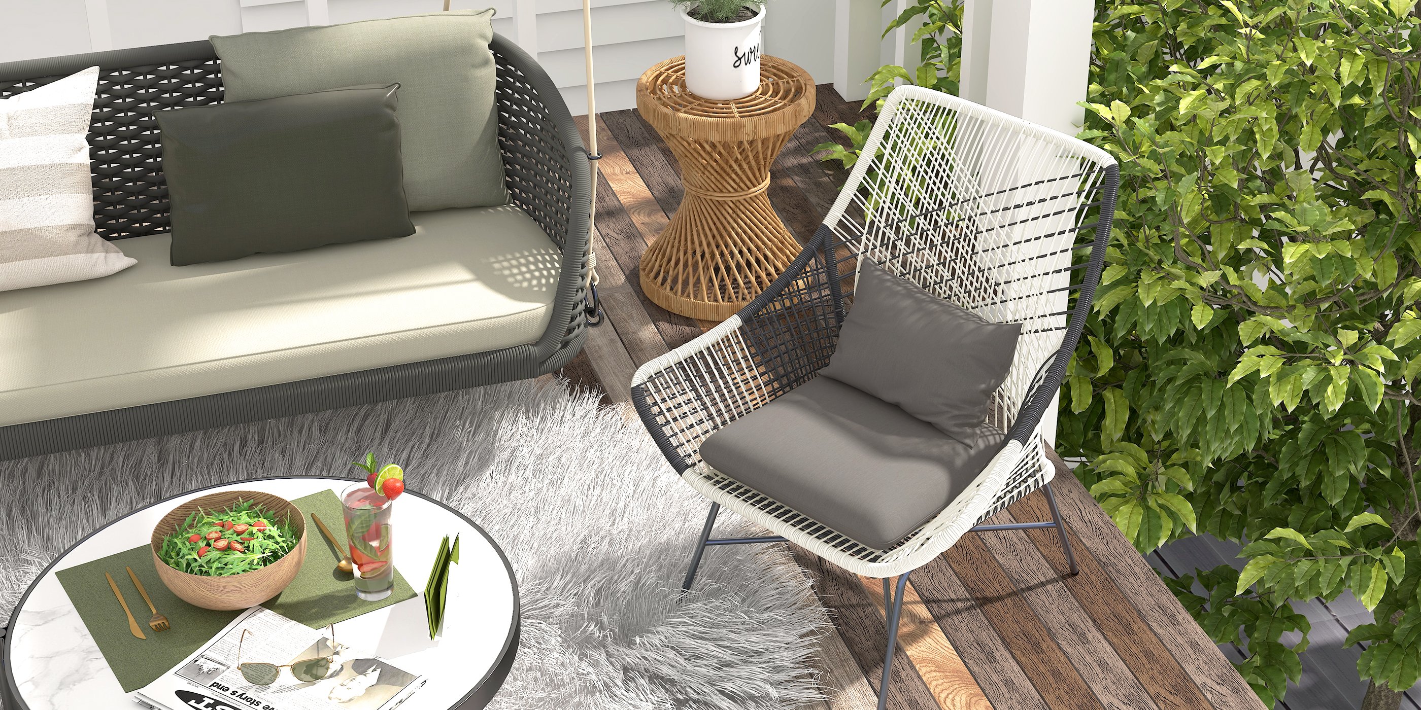 HMR Traditional Wide Outdoor Woven Rope Swing Sofa Hanging Chair with Cushion - Dark Green