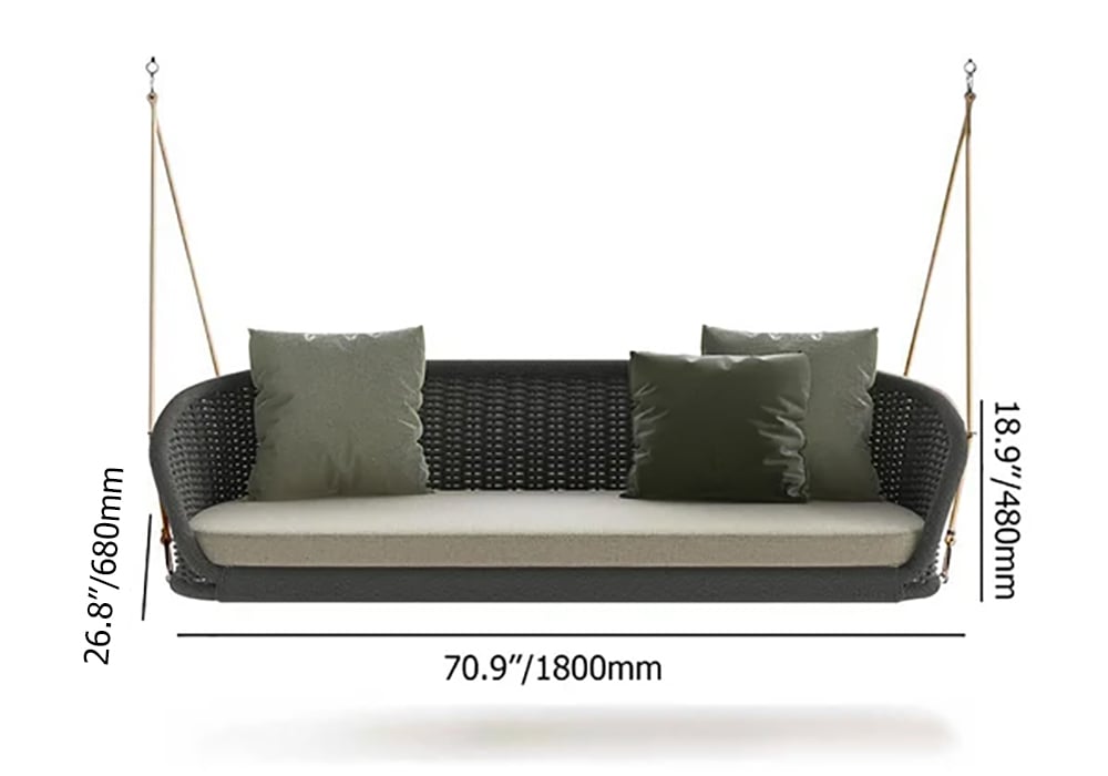 HMR Traditional Wide Outdoor Woven Rope Swing Sofa Hanging Chair with Cushion - Dark Green