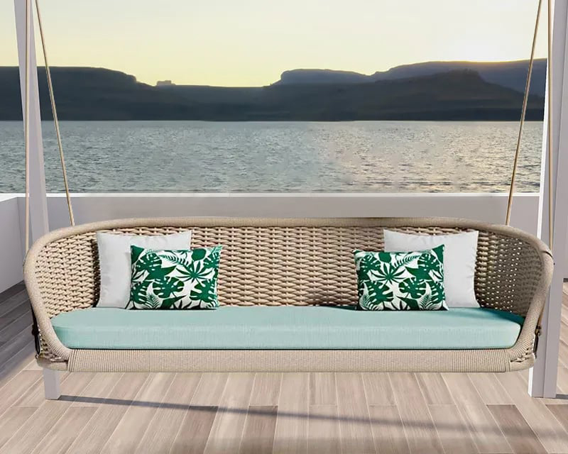 HMR - Traditional Wide Outdoor Woven Rope Swing Sofa Hanging Chair with Cushion