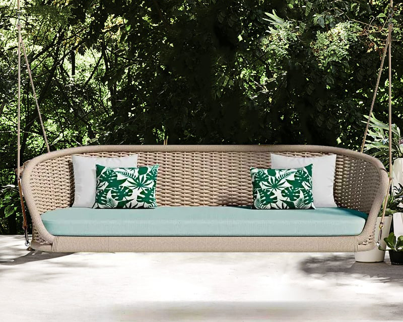 HMR - Traditional Wide Outdoor Woven Rope Swing Sofa Hanging Chair with Cushion