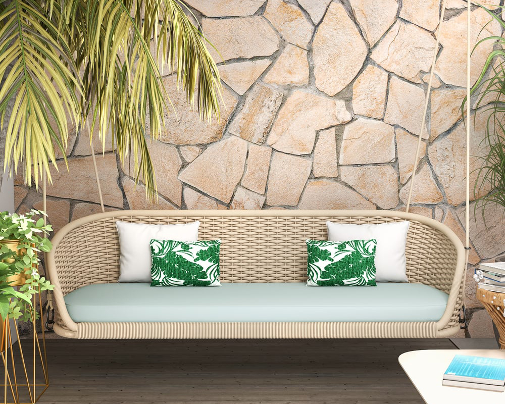 HMR - Traditional Wide Outdoor Woven Rope Swing Sofa Hanging Chair with Cushion