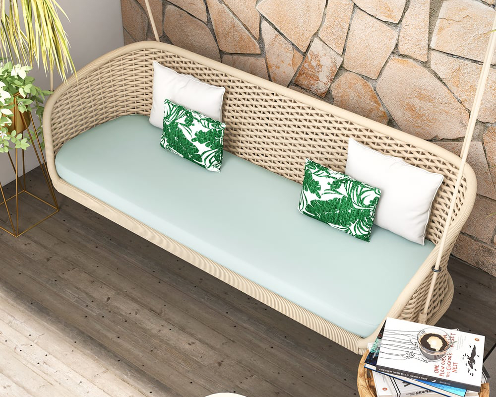 HMR - Traditional Wide Outdoor Woven Rope Swing Sofa Hanging Chair with Cushion
