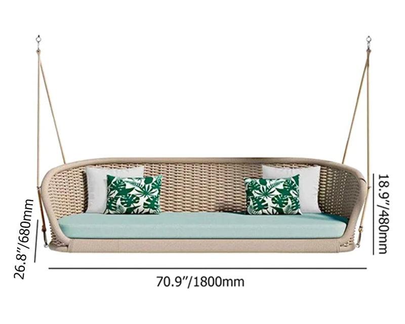 HMR - Traditional Wide Outdoor Woven Rope Swing Sofa Hanging Chair with Cushion
