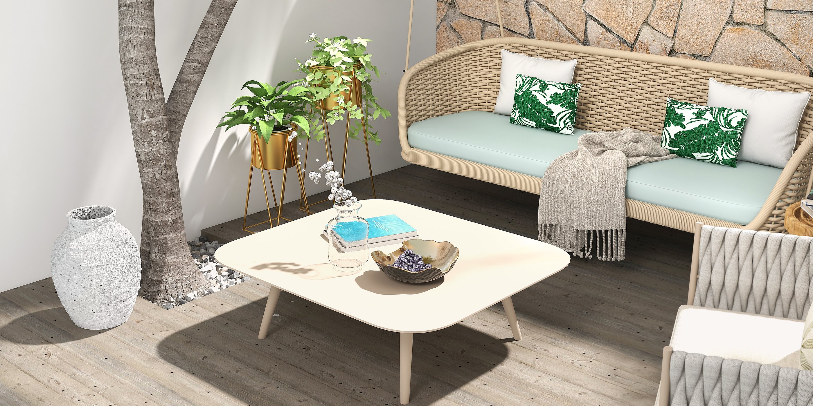HMR - Traditional Wide Outdoor Woven Rope Swing Sofa Hanging Chair with Cushion