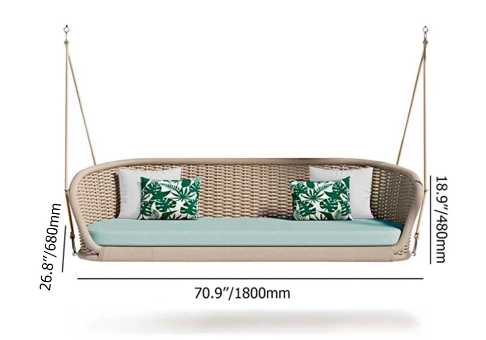 HMR - Traditional Wide Outdoor Woven Rope Swing Sofa Hanging Chair with Cushion