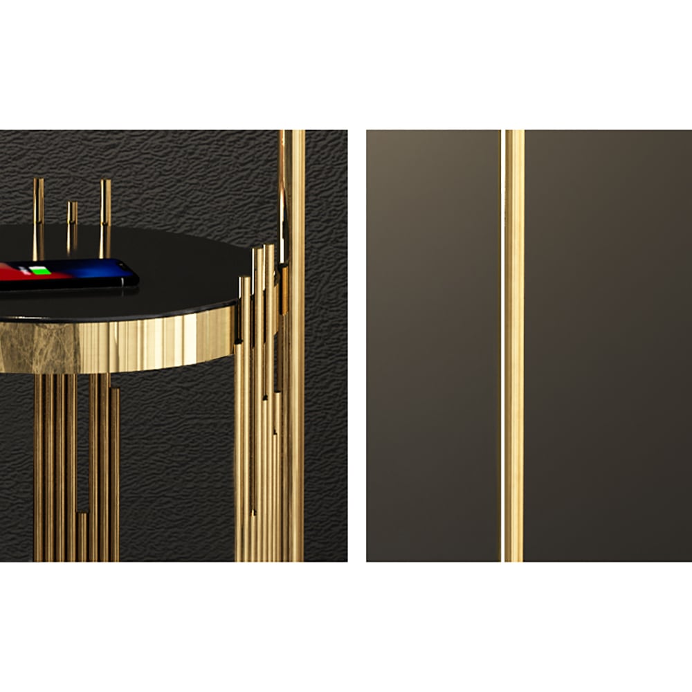 HMR Modern Floor Lamp End Table with Glass Shade, Wireless Charger & USB Port - Gold/Black