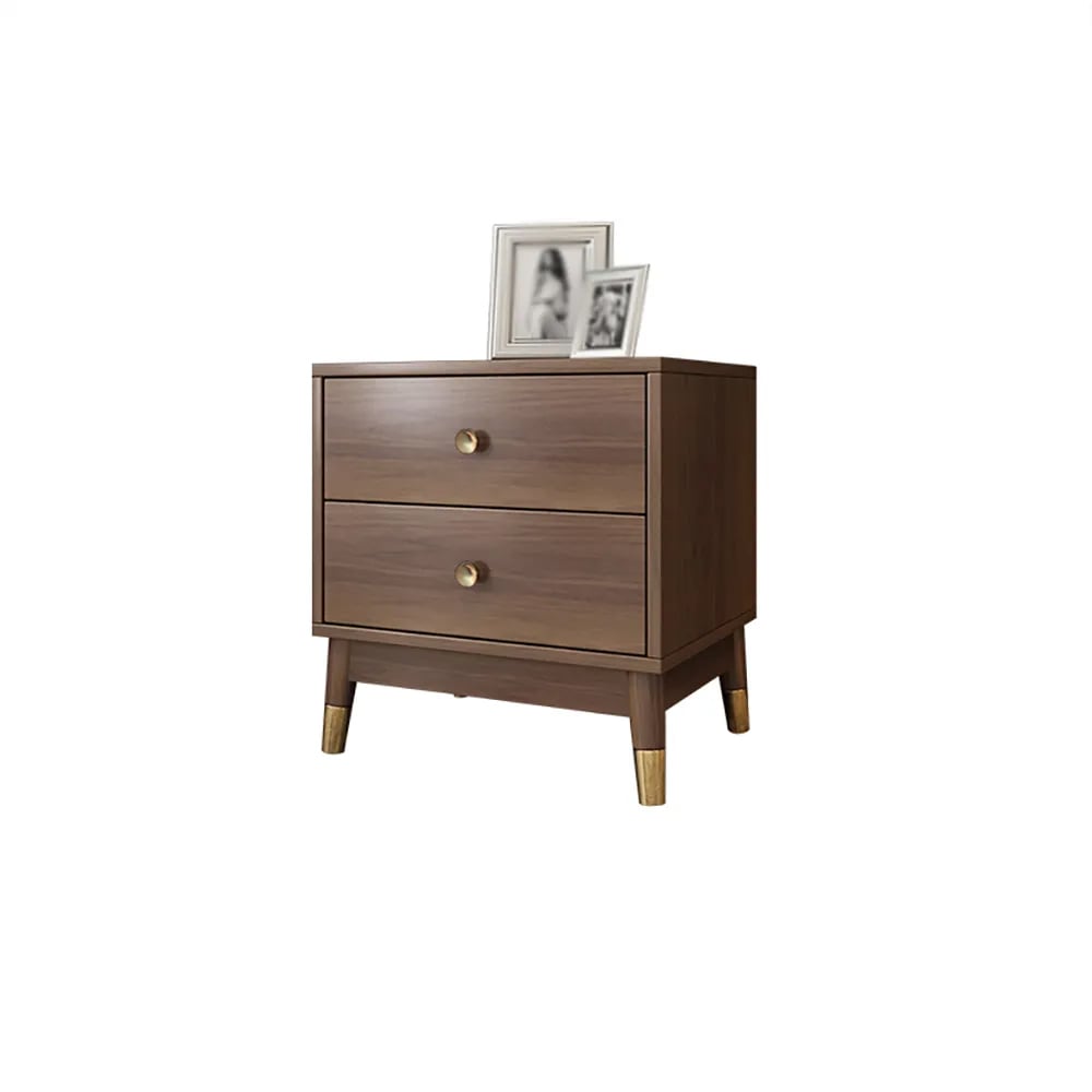 HMR - Ultic Walnut Nightstand 2-Drawer Chest Low Bedside Table with Sotrage