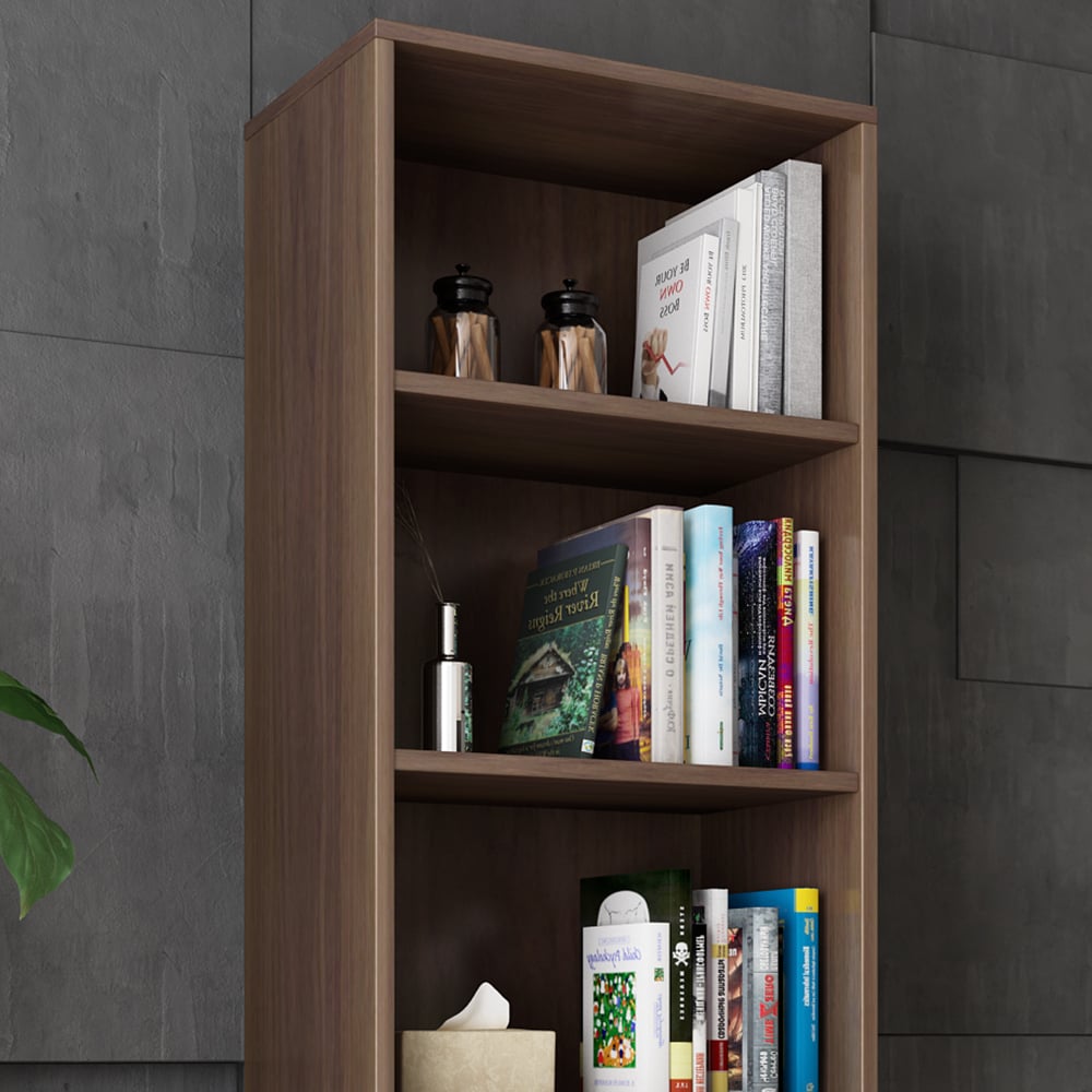 HMR - Ultic Modern & Minimalist Book Shelf with 3 Shelves & 2 Drawers in Walnut