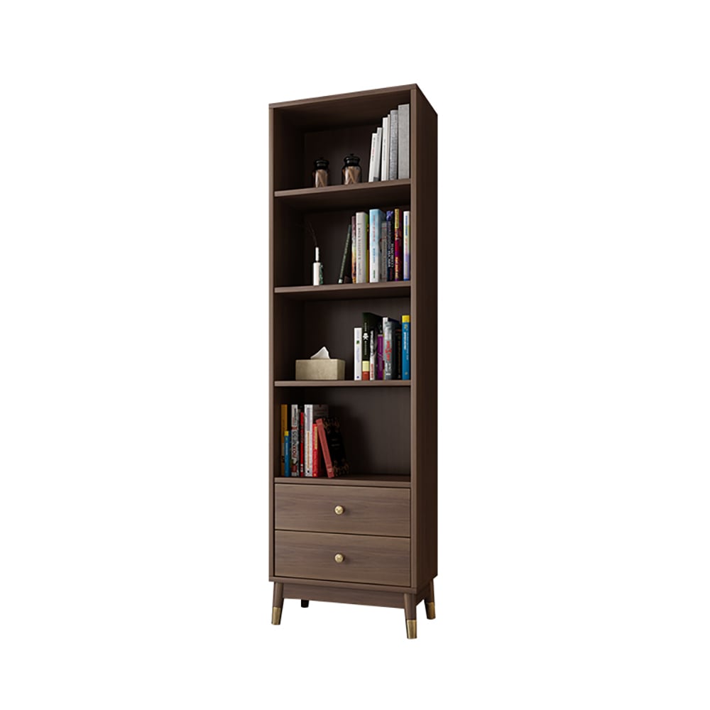 HMR - Ultic Modern & Minimalist Book Shelf with 3 Shelves & 2 Drawers in Walnut