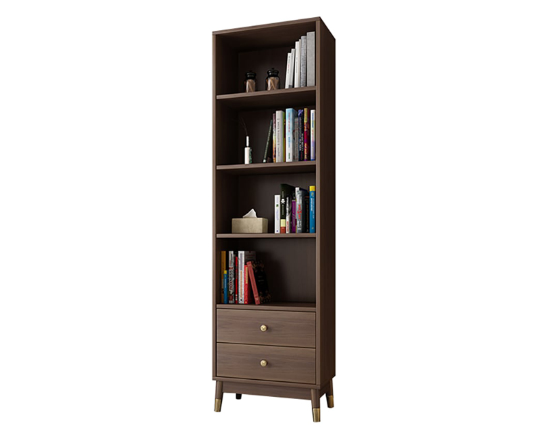 HMR - Ultic Modern & Minimalist Book Shelf with 3 Shelves & 2 Drawers in Walnut