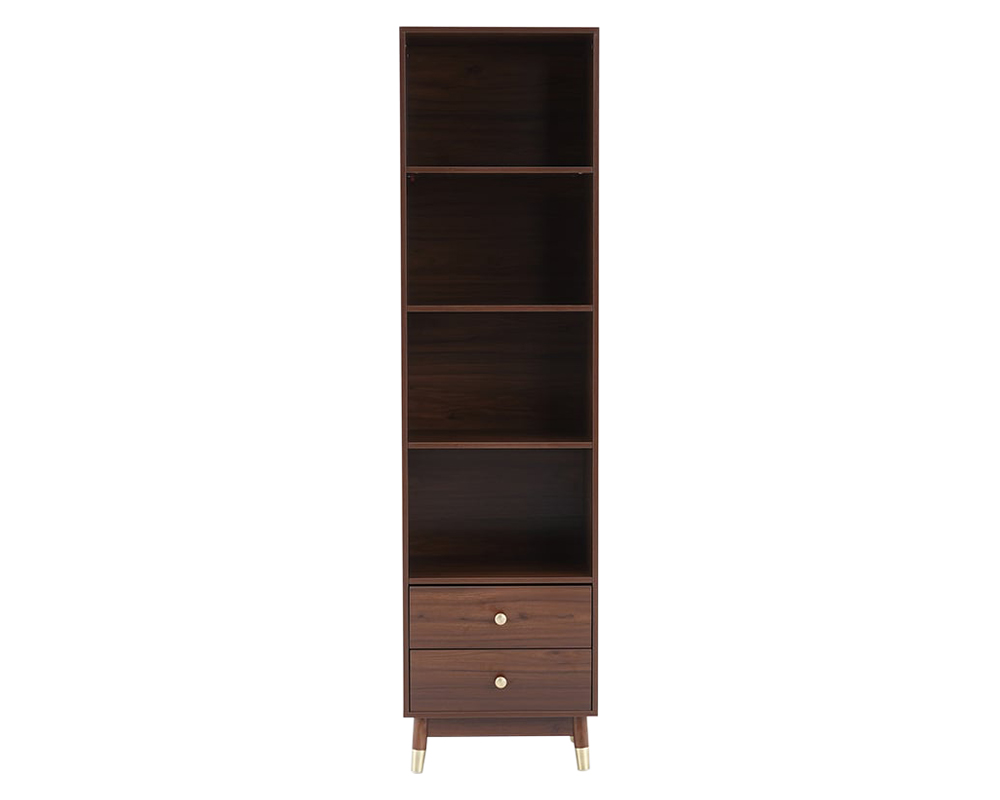 HMR - Ultic Modern & Minimalist Book Shelf with 3 Shelves & 2 Drawers in Walnut