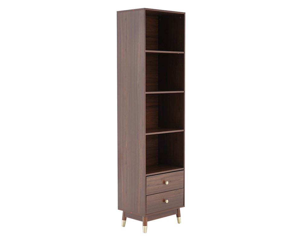 HMR - Ultic Modern & Minimalist Book Shelf with 3 Shelves & 2 Drawers in Walnut