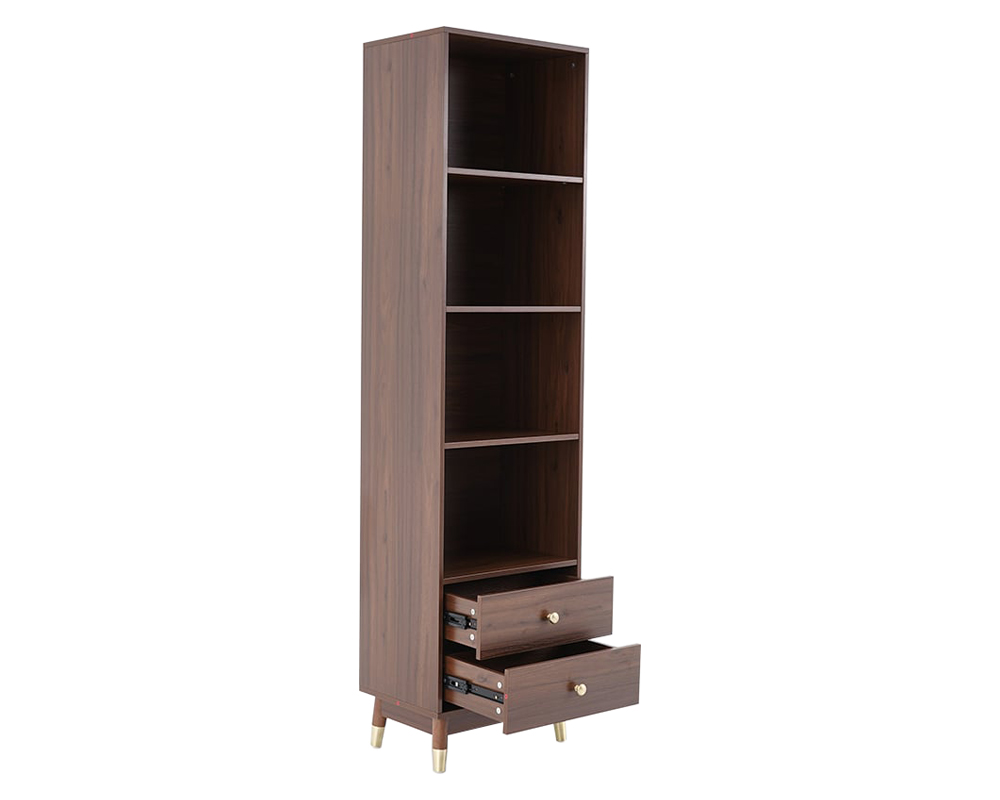 HMR - Ultic Modern & Minimalist Book Shelf with 3 Shelves & 2 Drawers in Walnut