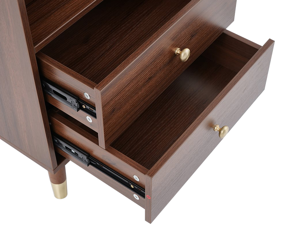 HMR - Ultic Modern & Minimalist Book Shelf with 3 Shelves & 2 Drawers in Walnut