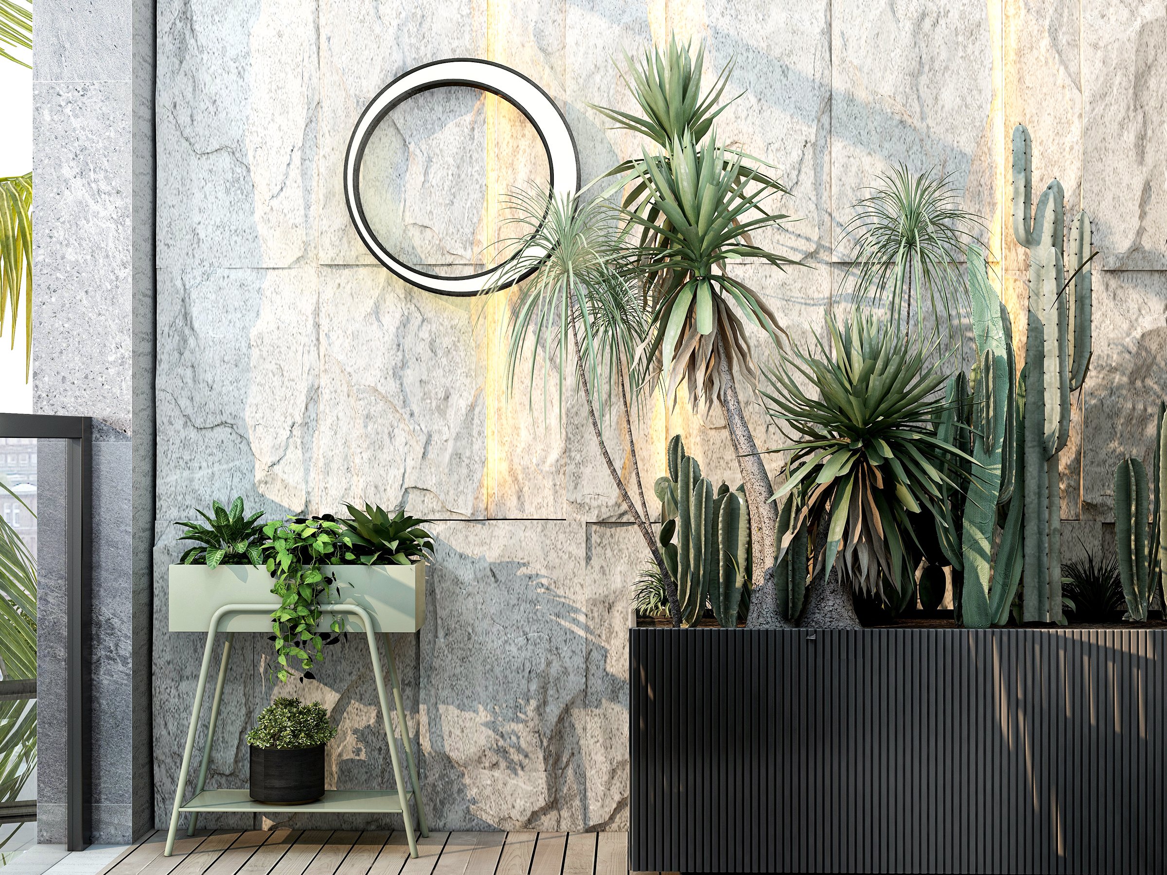 HMR - Modern Outdoor LED Wall Sconces Round Gray Waterproof Garden Lighting