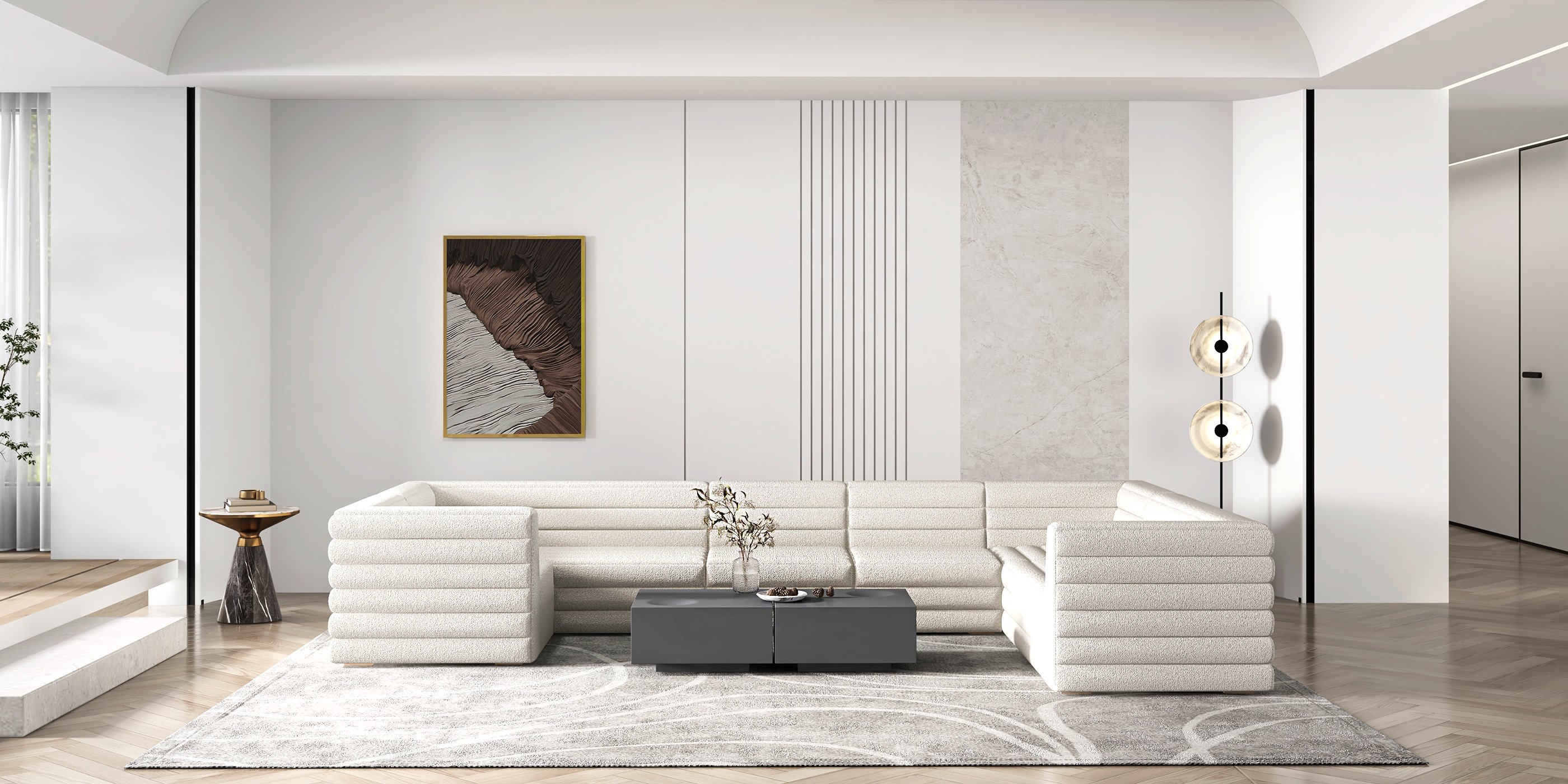 HMR - Japandi Abstract Canvas Wall Art Print Framed Wall Decor in White & Brown