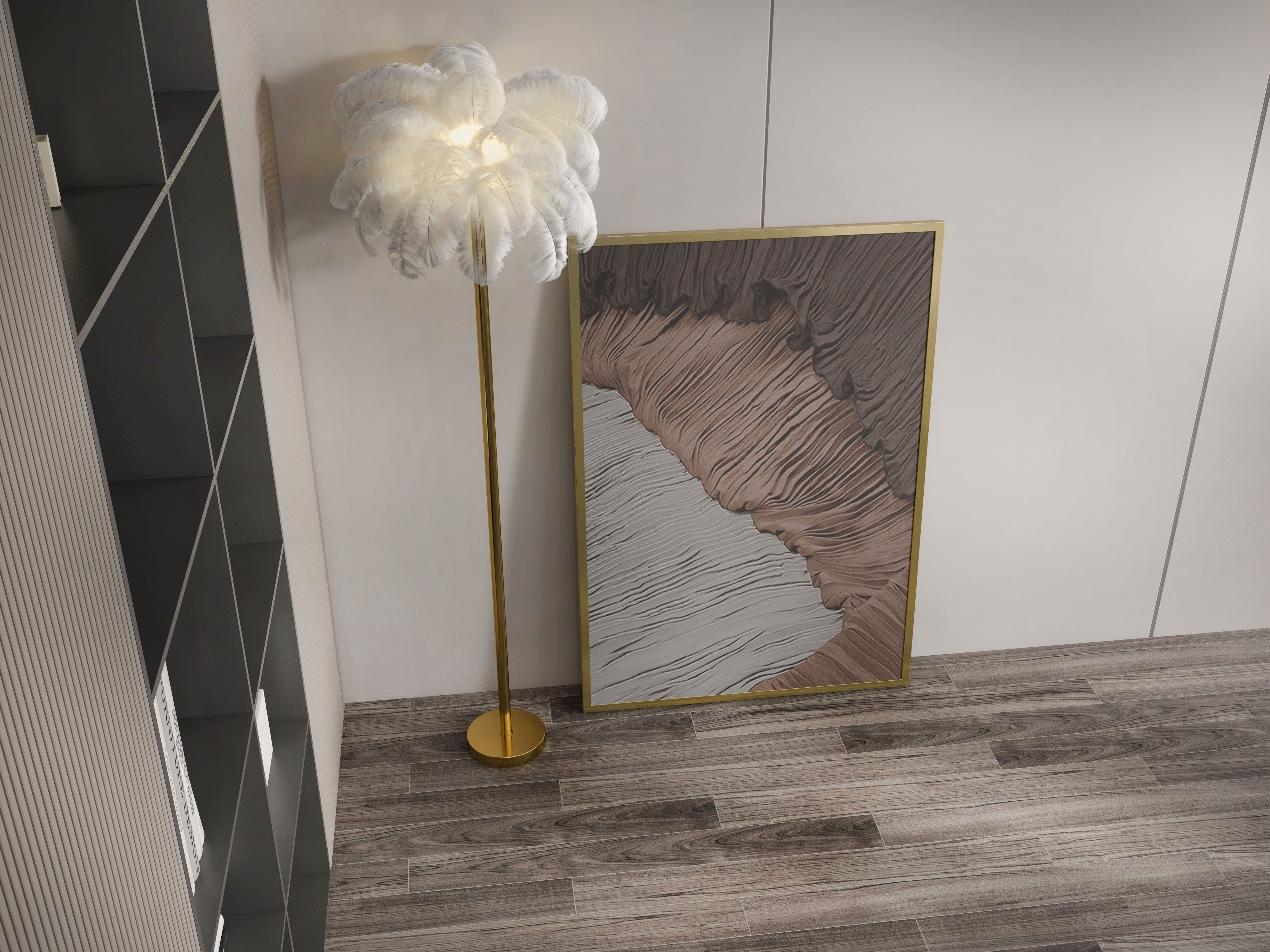 HMR - Japandi Abstract Canvas Wall Art Print Framed Wall Decor in White & Brown