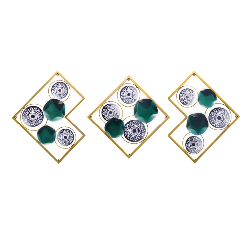 HMR - 3 Pieces Lotus Leaves Metal Wall Decor with Square Frame in Gold