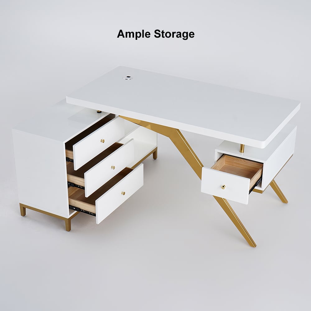 HMR - 55.1" Hungled Modern Rectangular Writing Desk Computer Desk with Side Cabinet & Drawers