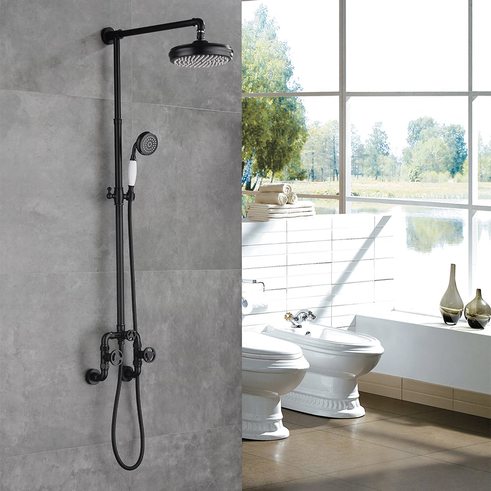 HMR - Industrial Style Wall-Mounted Shower System 2-function in Black