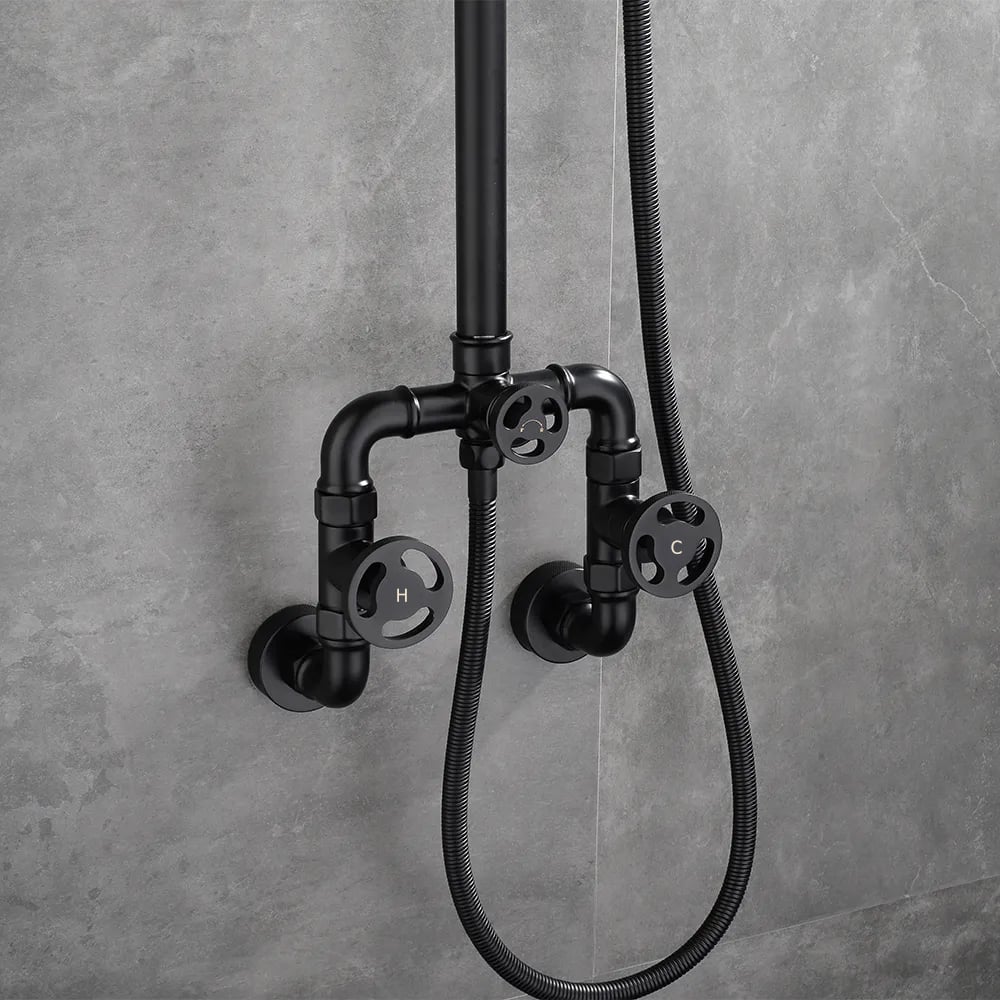 HMR - Industrial Style Wall-Mounted Shower System 2-function in Black