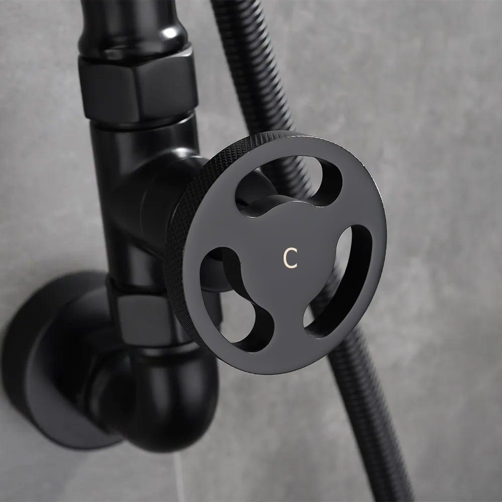 HMR - Industrial Style Wall-Mounted Shower System 2-function in Black