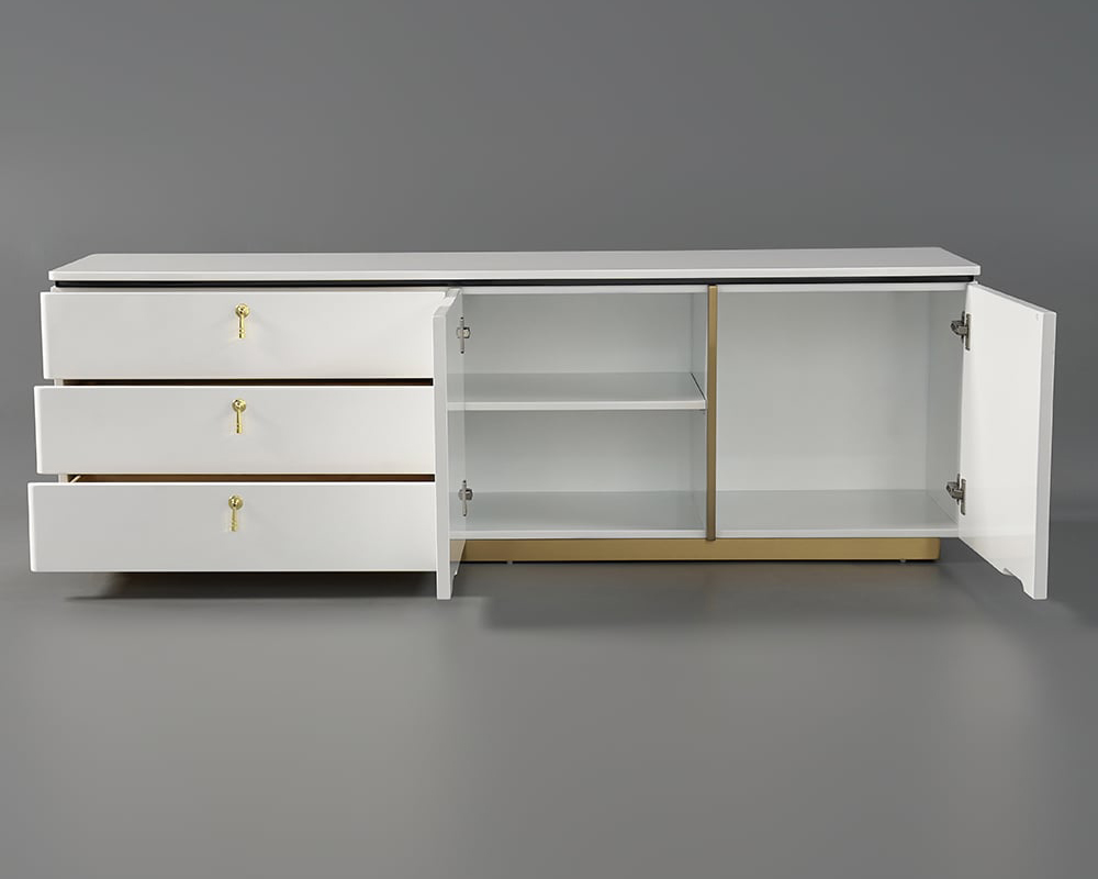 HMR - Pewter Modern White Rectangular TV Stand with Drawers & Doors for TVs Up To 70"
