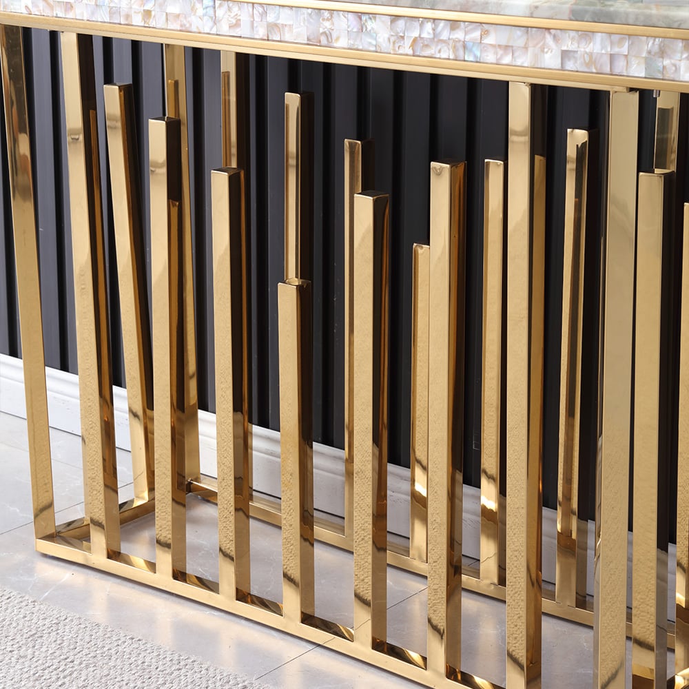 HMR - 59.1" Modern Marble Console Table Narrow Entryway Table with Gold Stainless Steel Base