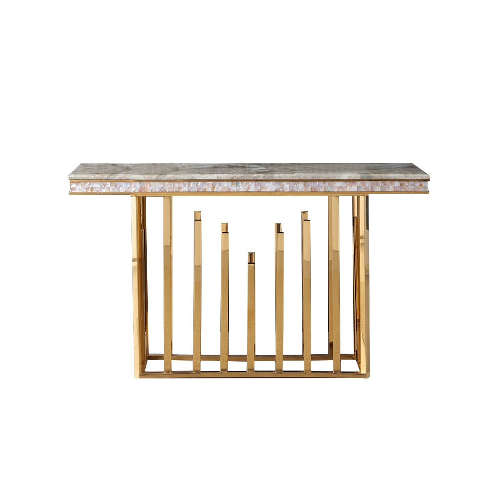 HMR - 59.1" Modern Marble Console Table Narrow Entryway Table with Gold Stainless Steel Base