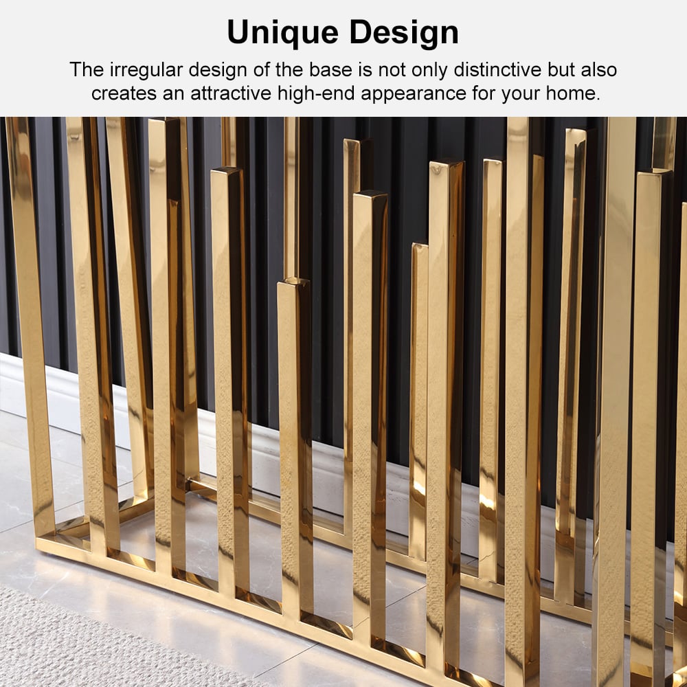 HMR - 59.1" Modern Marble Console Table Narrow Entryway Table with Gold Stainless Steel Base