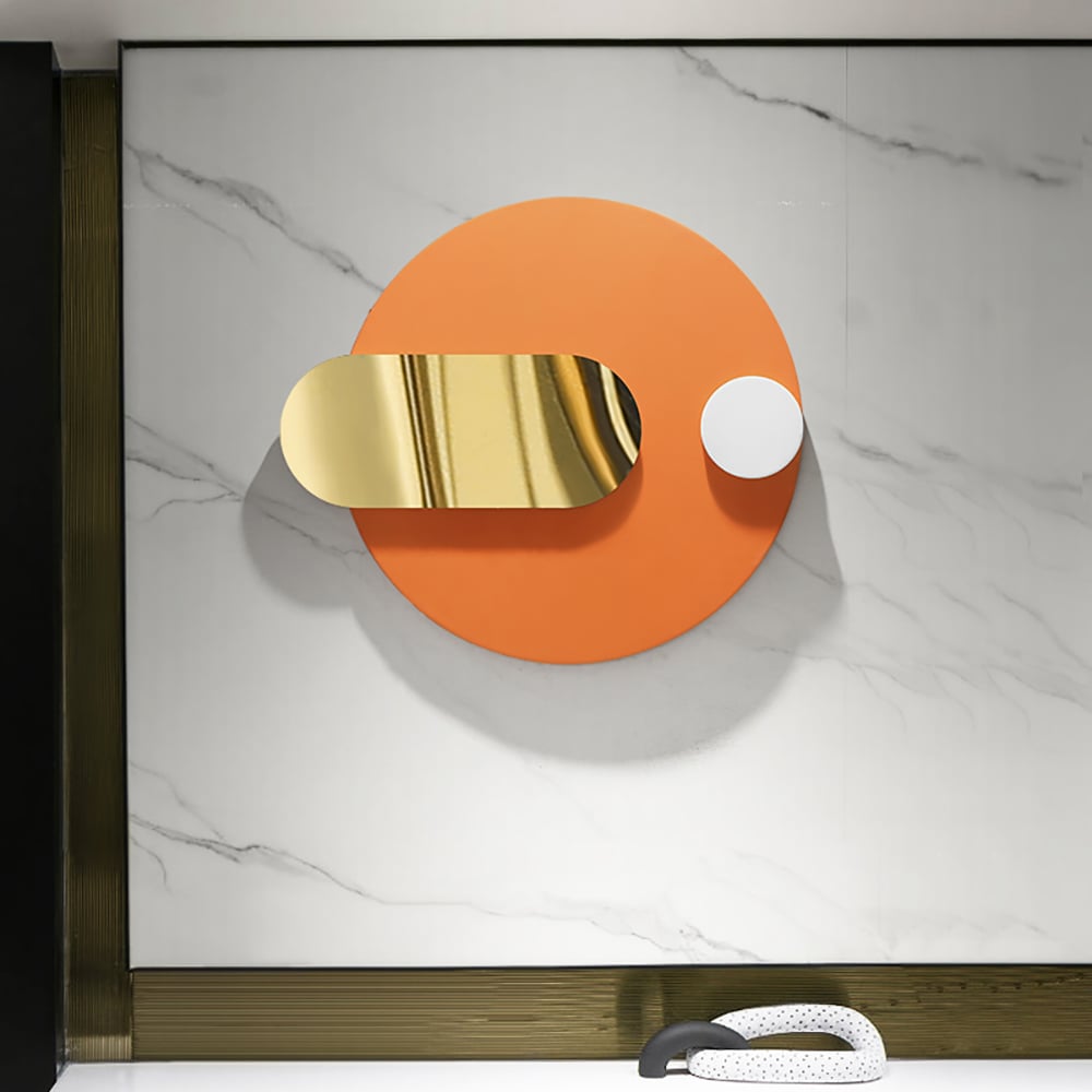 HMR - Modern Geometric Pattern Metal Wall Decor Handmade Wall Accent 30.7"W Orange & Gold