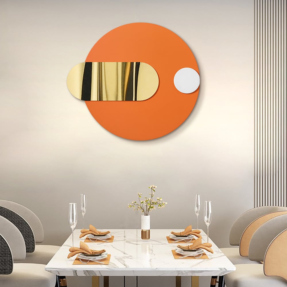HMR - Modern Geometric Pattern Metal Wall Decor Handmade Wall Accent 30.7"W Orange & Gold