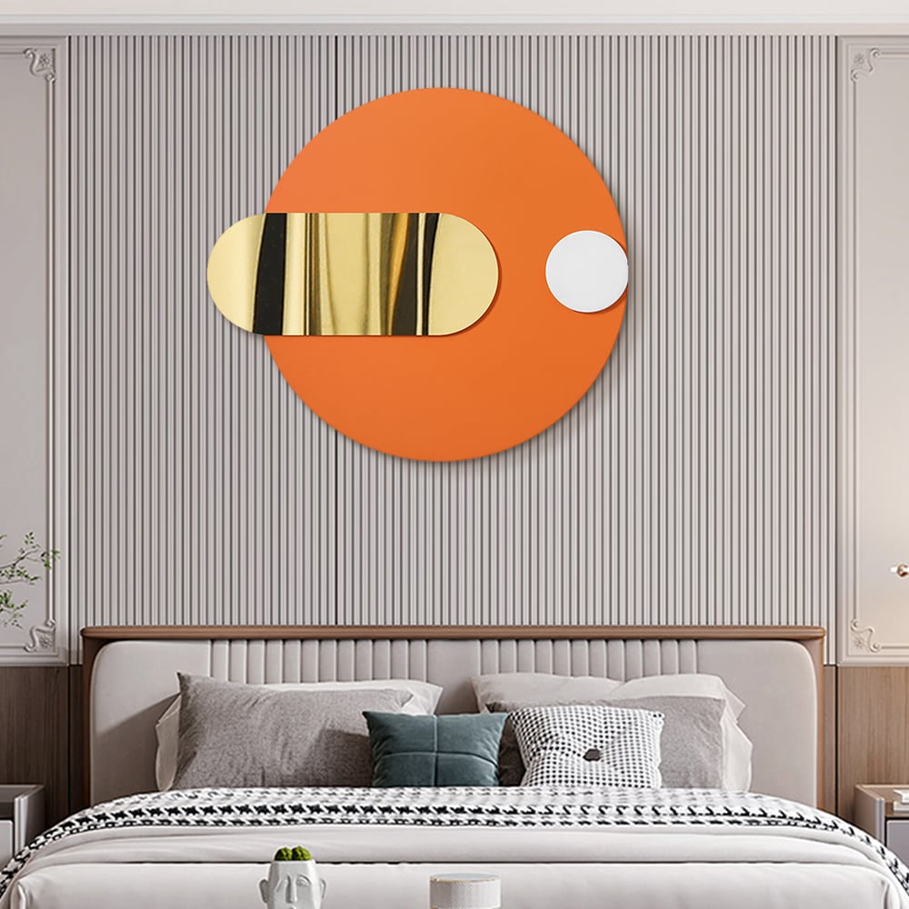 HMR - Modern Geometric Pattern Metal Wall Decor Handmade Wall Accent 30.7"W Orange & Gold