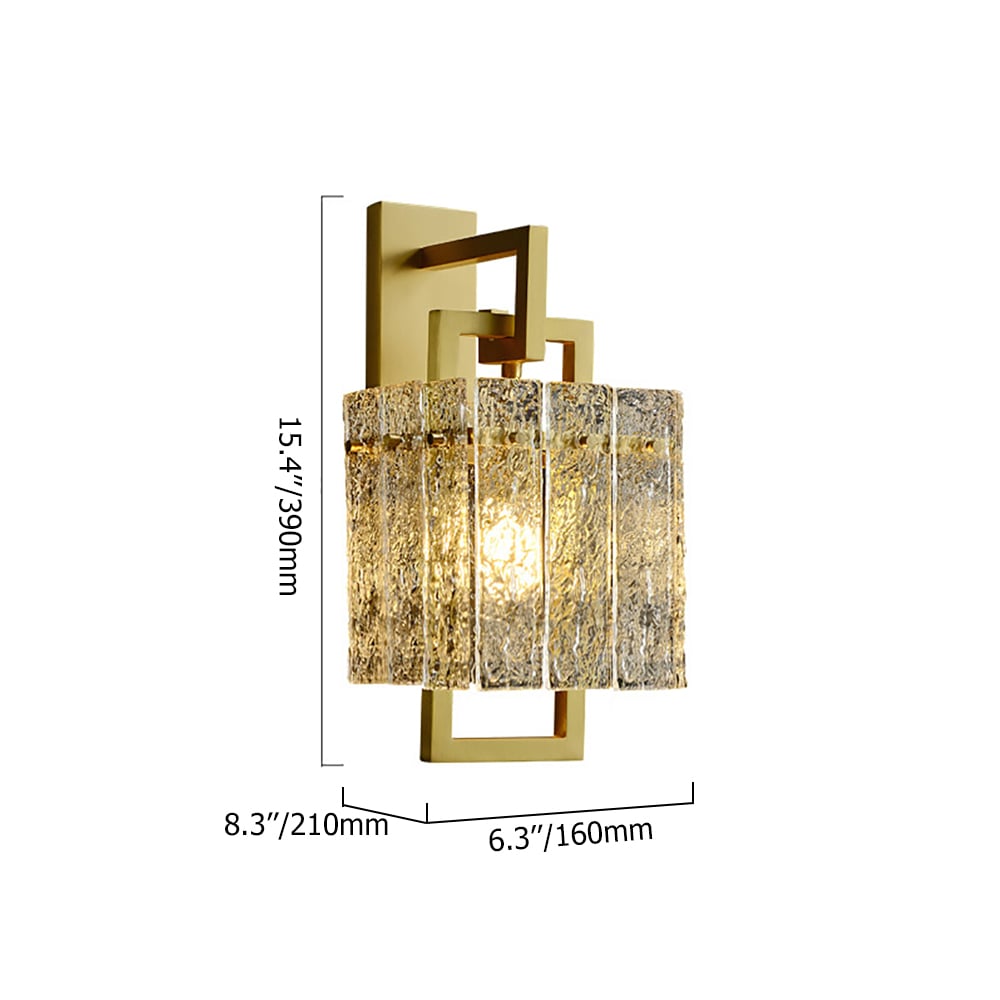 HMR - Jewell Modern 1-Light Brass Wall Sconce with Water-ripple Glass Shade