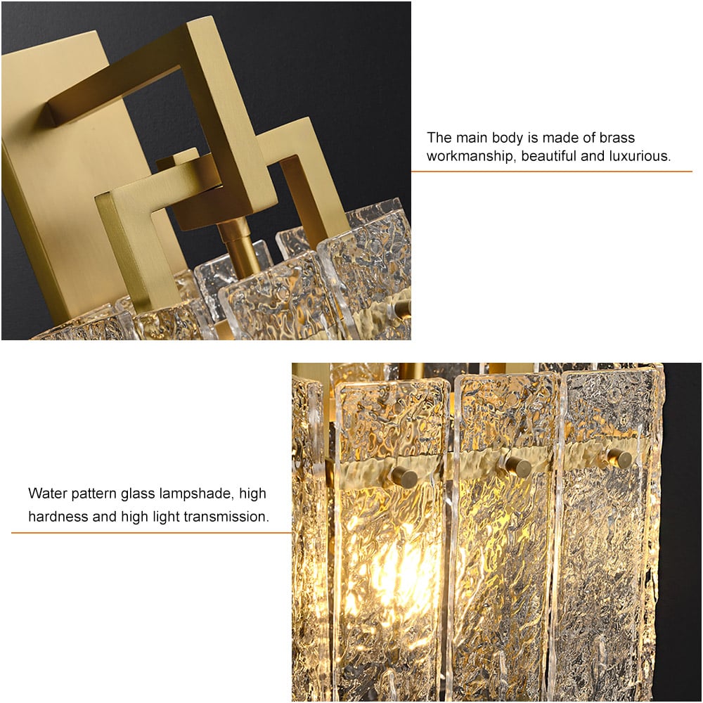 HMR - Jewell Modern 1-Light Brass Wall Sconce with Water-ripple Glass Shade