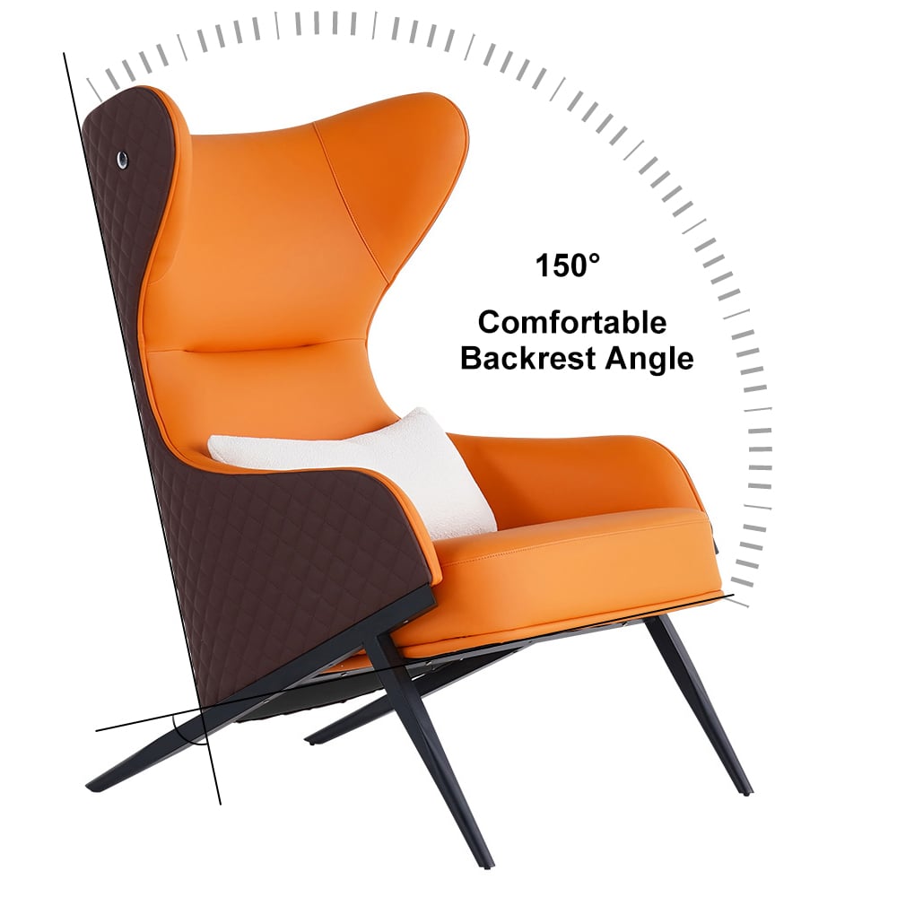 HMR - Faux Leather Upholstered Wingback Lounge Chair with Gold Trestle Base
