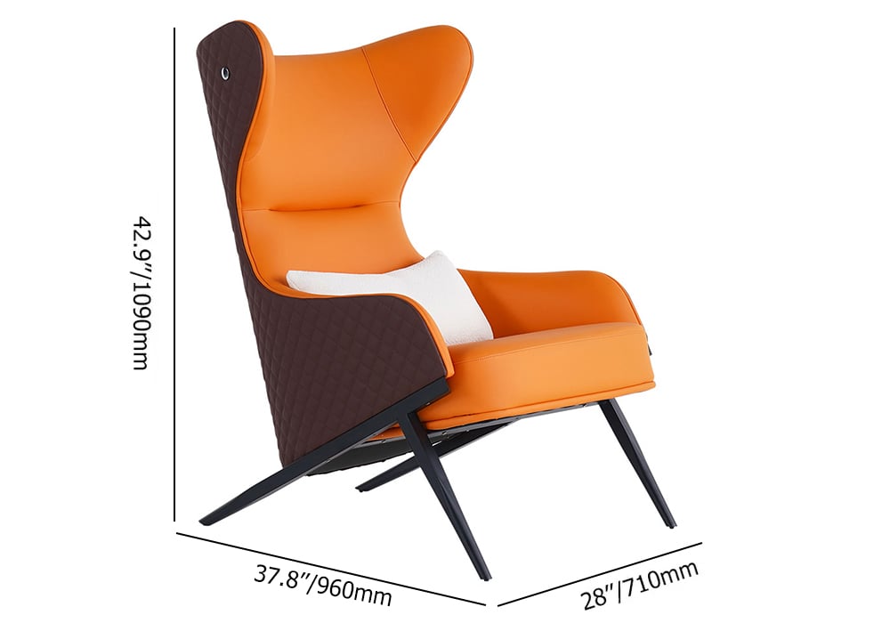HMR - Faux Leather Upholstered Wingback Lounge Chair with Gold Trestle Base